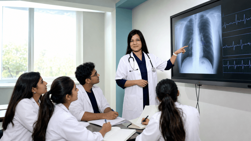 Dr. Anshul Chahar addressing students and community members at a health education session